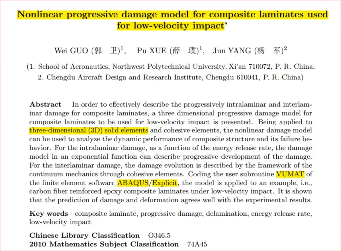 Wei Guo validated 3d Hashin vumat abaqus banumusa