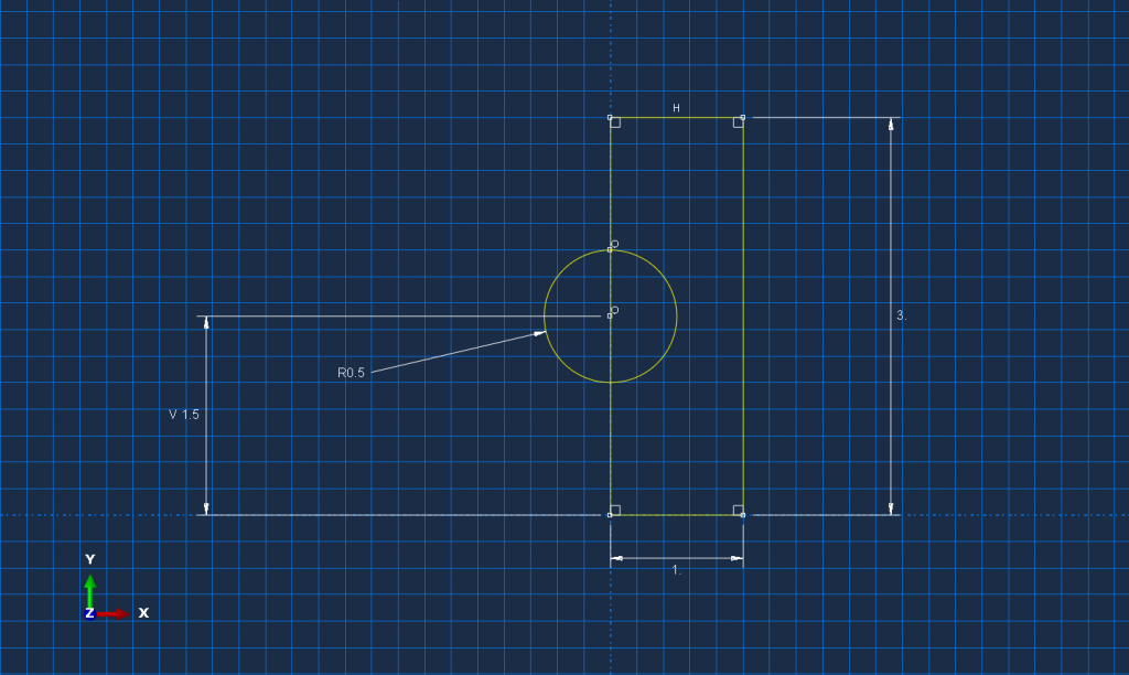 create a circle at the middle of the left side with a radius of 0.5